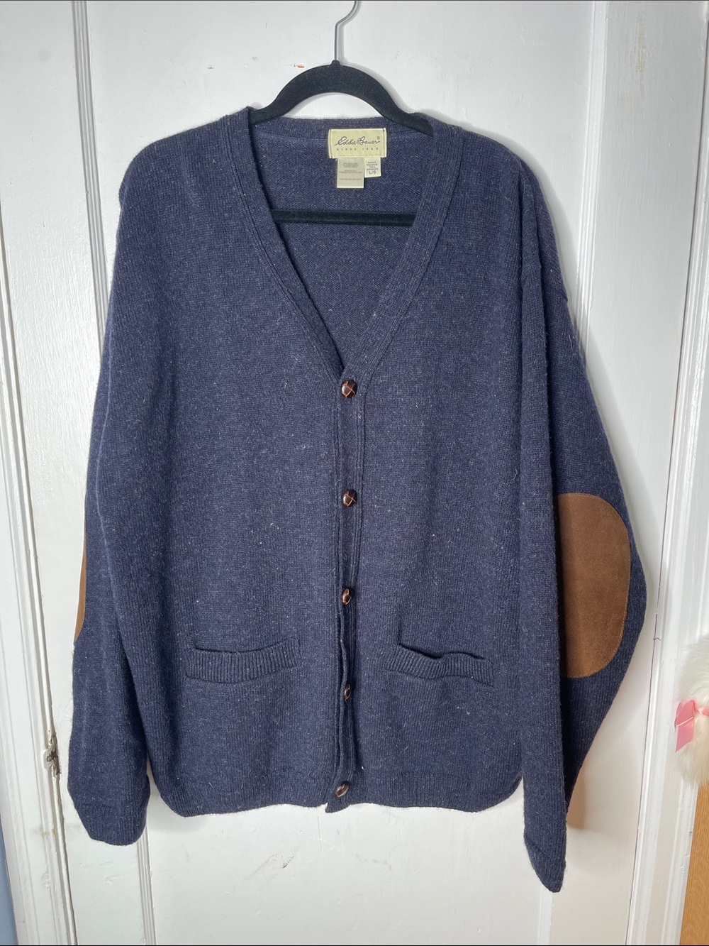Vintage USA Eddie Bauer LT Wool Cardigan Sweater Large Tall Mens Navy Blue